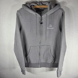 Mercedes Benz Hoodie Womens Size S Full Zip Gray Striped Logo Official AMG